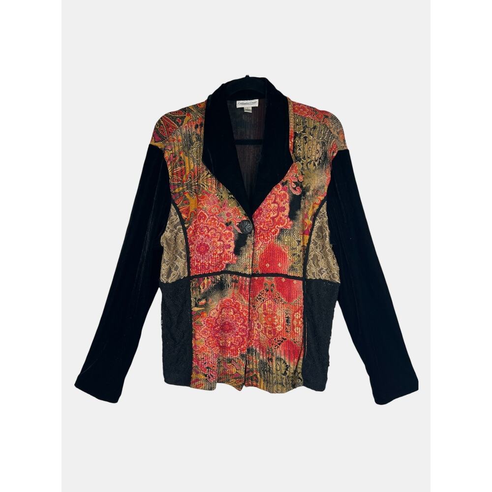 Coldwater Creek Patchwork Jacket‎ Womens L Artsy Lagenlook Velour Blazer